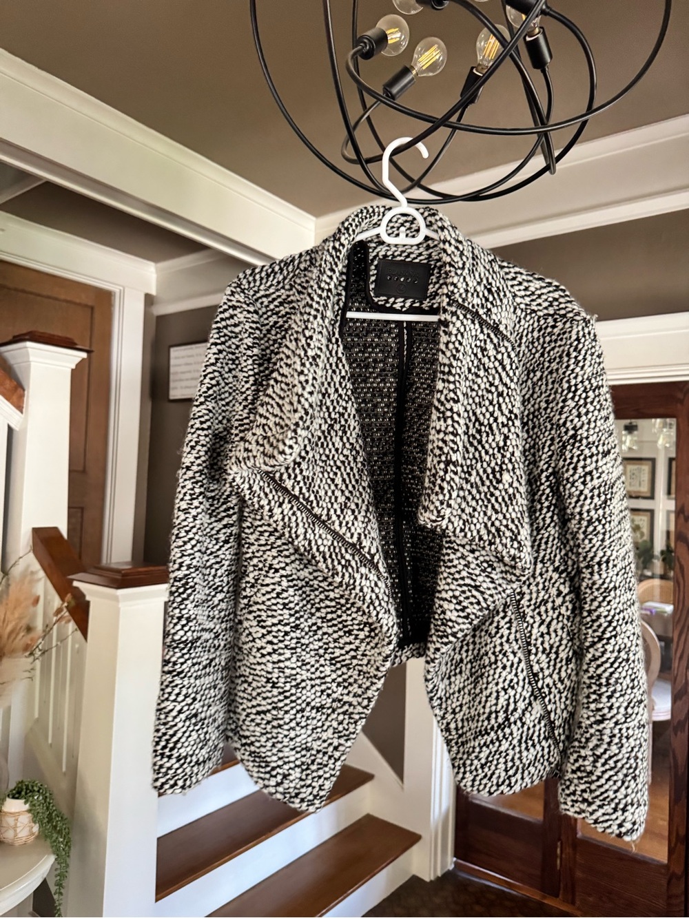Blank NYC Black and White Knit Draped Jacket